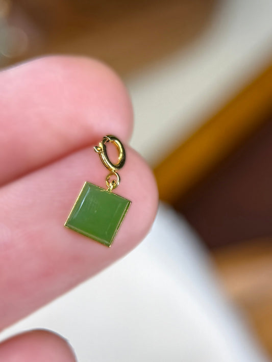 Tiny Square Genuine Jade with 18K Gold Inlaid.