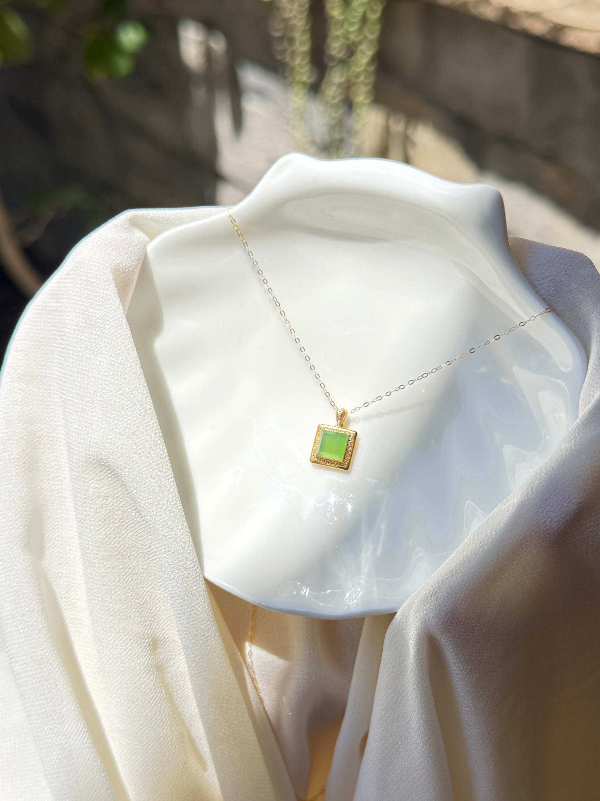Tiny Square Genuine Jade with 18K Gold Inlaid