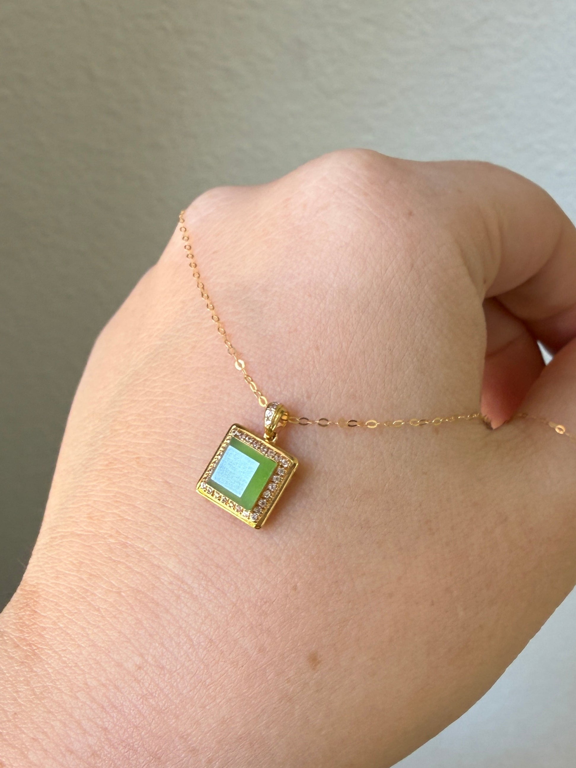 Tiny Square Genuine Jade with 18K Gold Inlaid