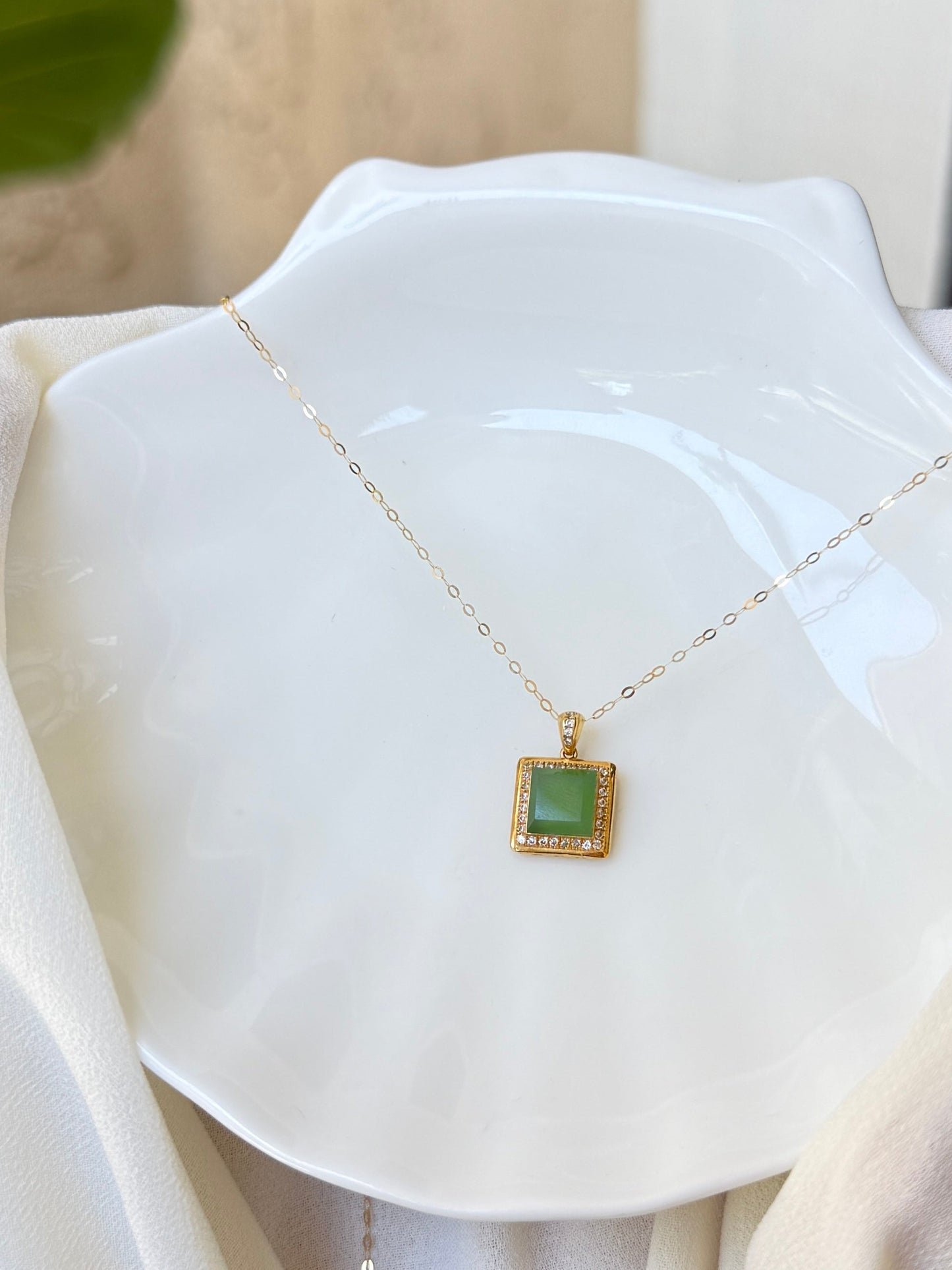 Tiny Square Genuine Jade with 18K Gold Inlaid