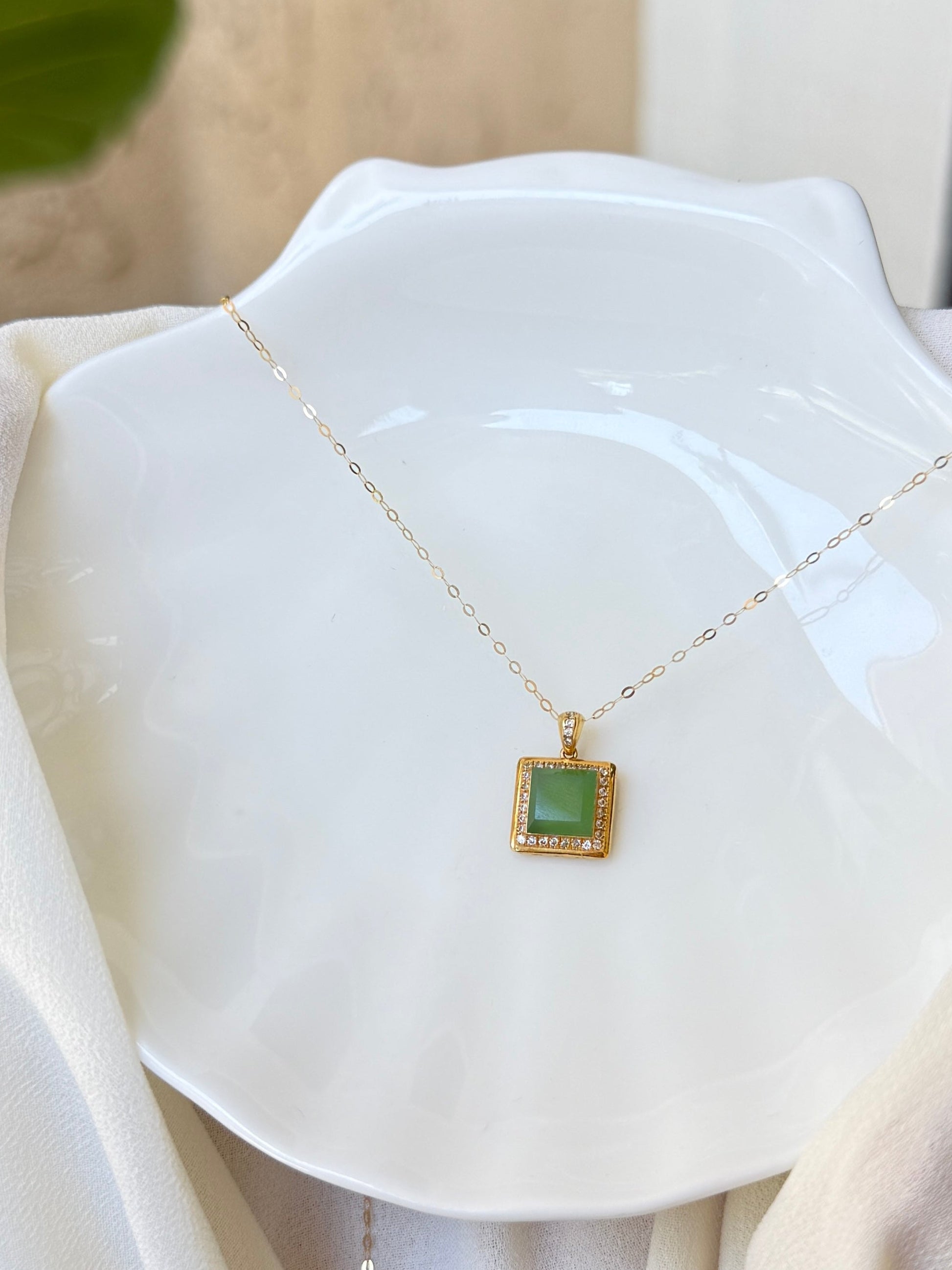 Tiny Square Genuine Jade with 18K Gold Inlaid