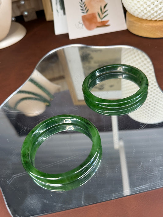 Very Green Narrow Natural Jade Bangle, Authentic Nephrite Bangle