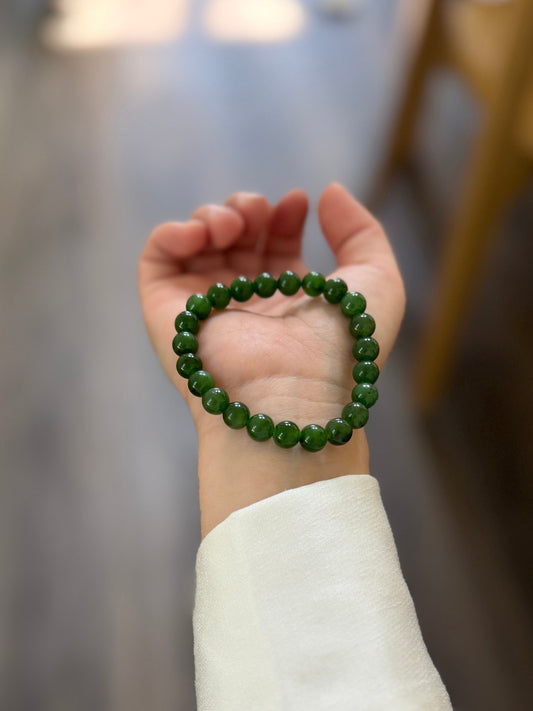 Very Green Natural Jade Beaded Bracelet - 8mm