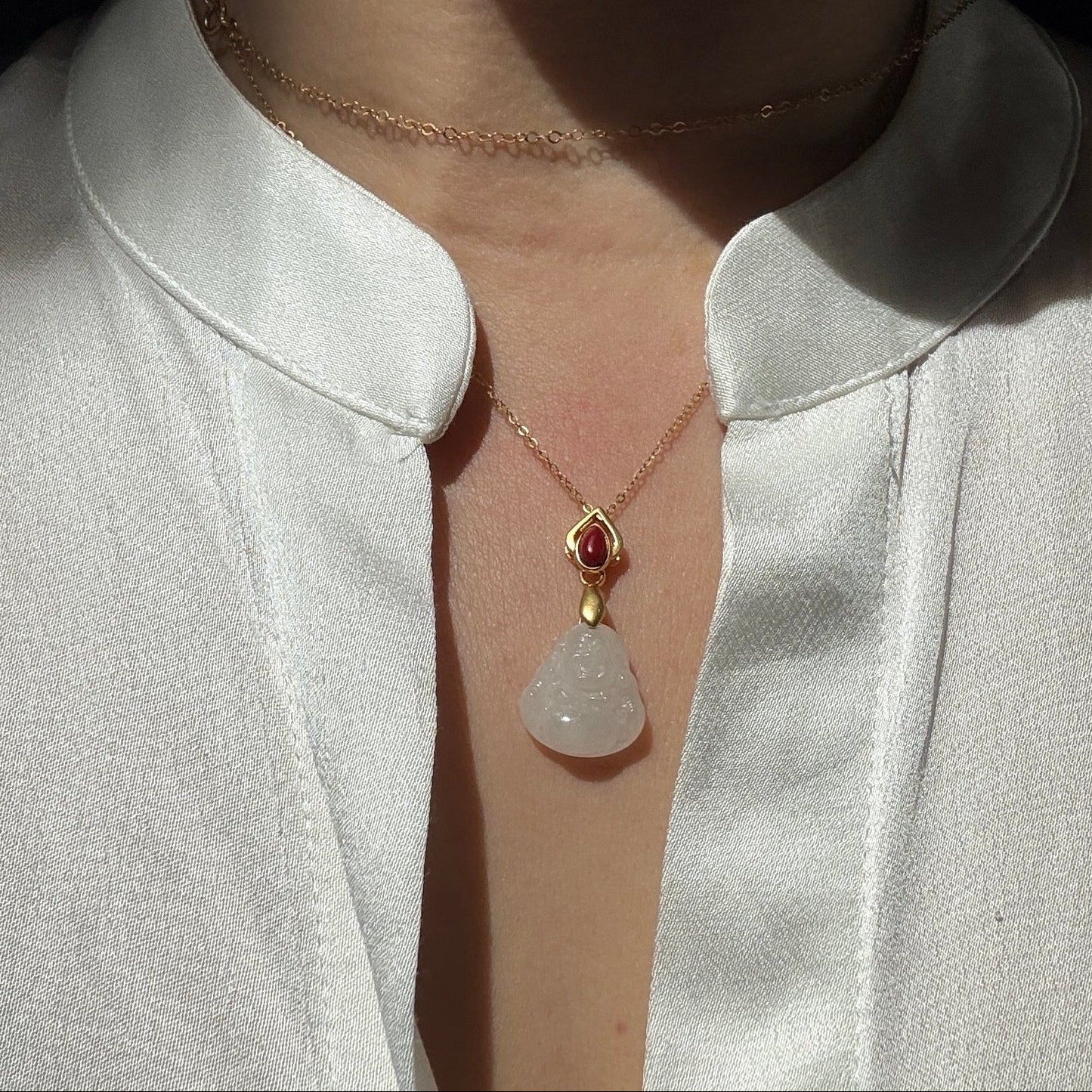 White Jade Buddha Pendant  1