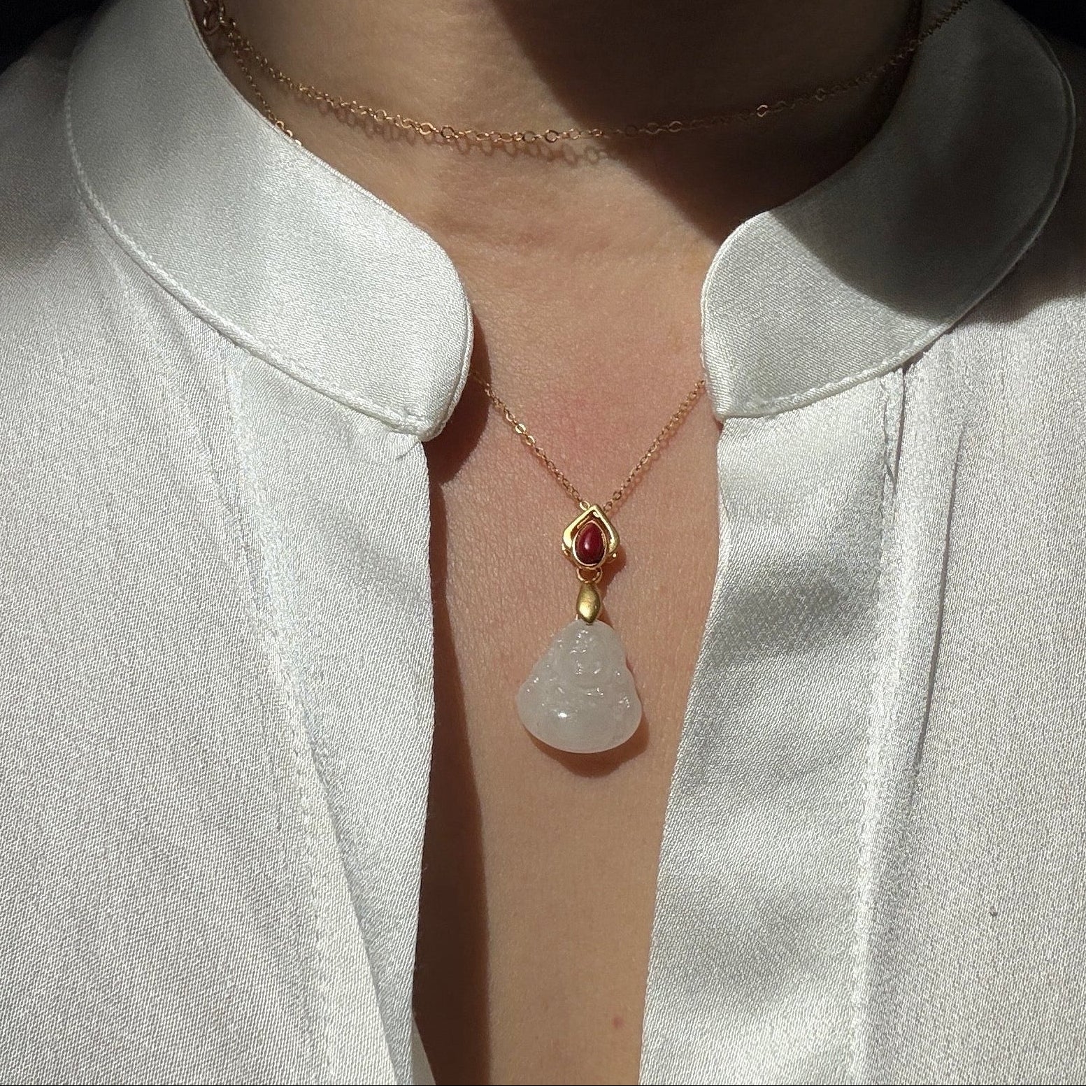 White Jade Buddha Pendant  1