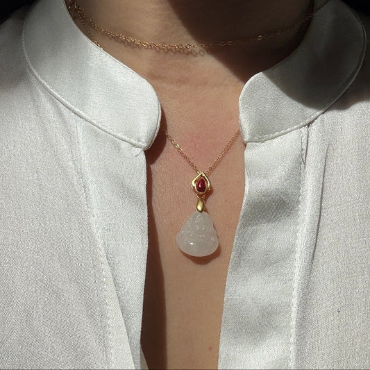 White Jade Buddha Pendant  1