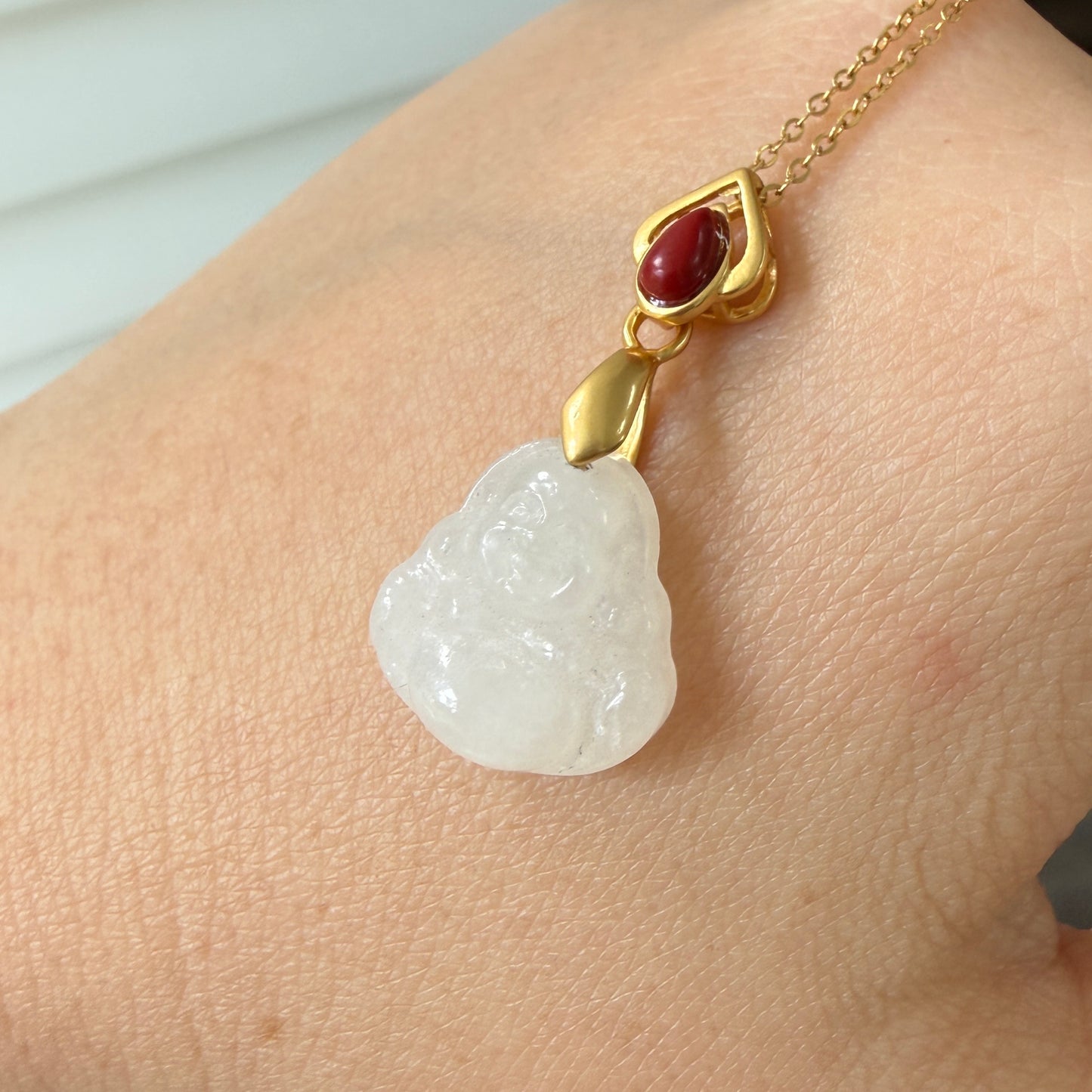 White Jade Buddha Pendant