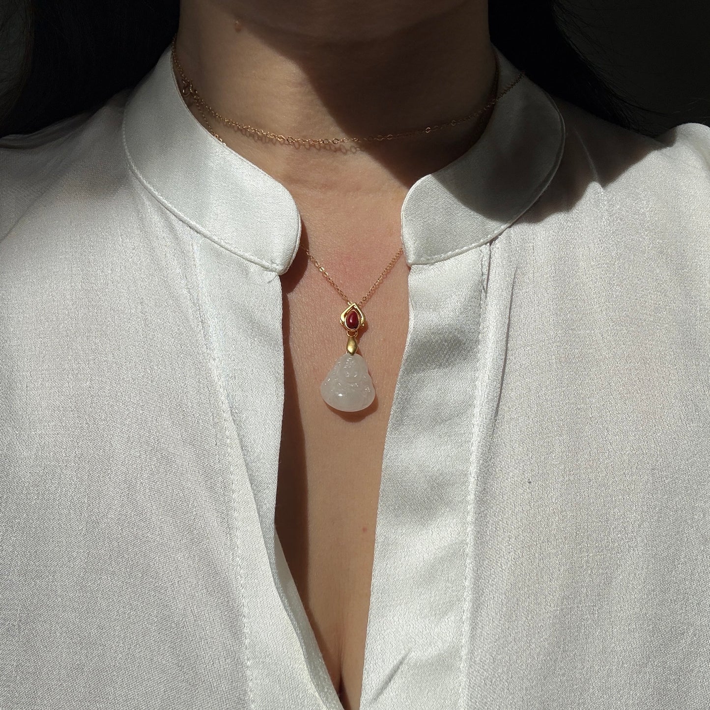 White Jade Buddha Pendant
