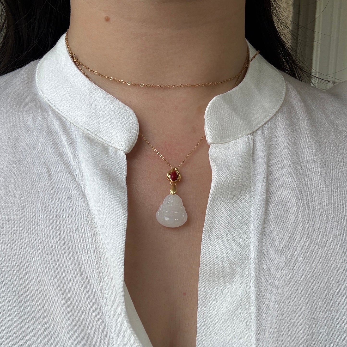 White Jade Buddha Pendant