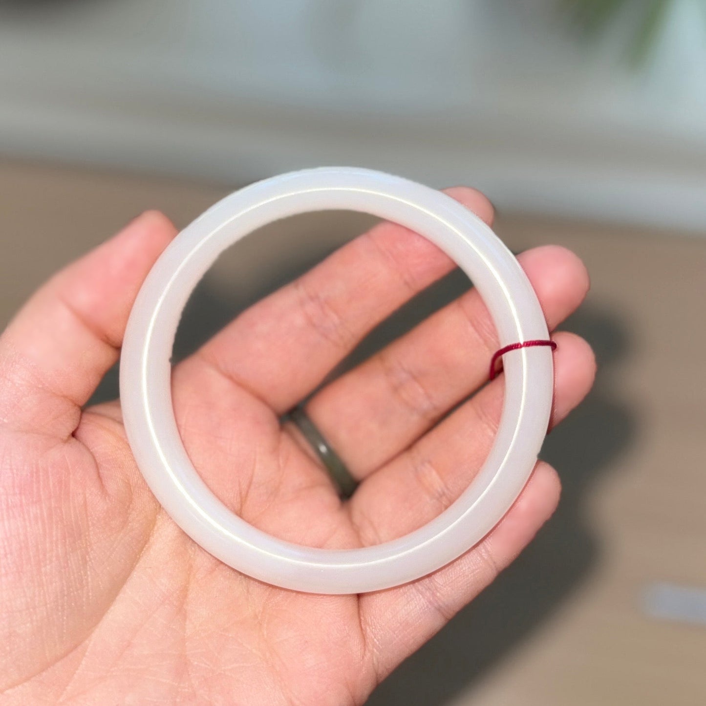 White Natural Jade Bangle, Sheep-Fat White Nephrite Jade Bangle