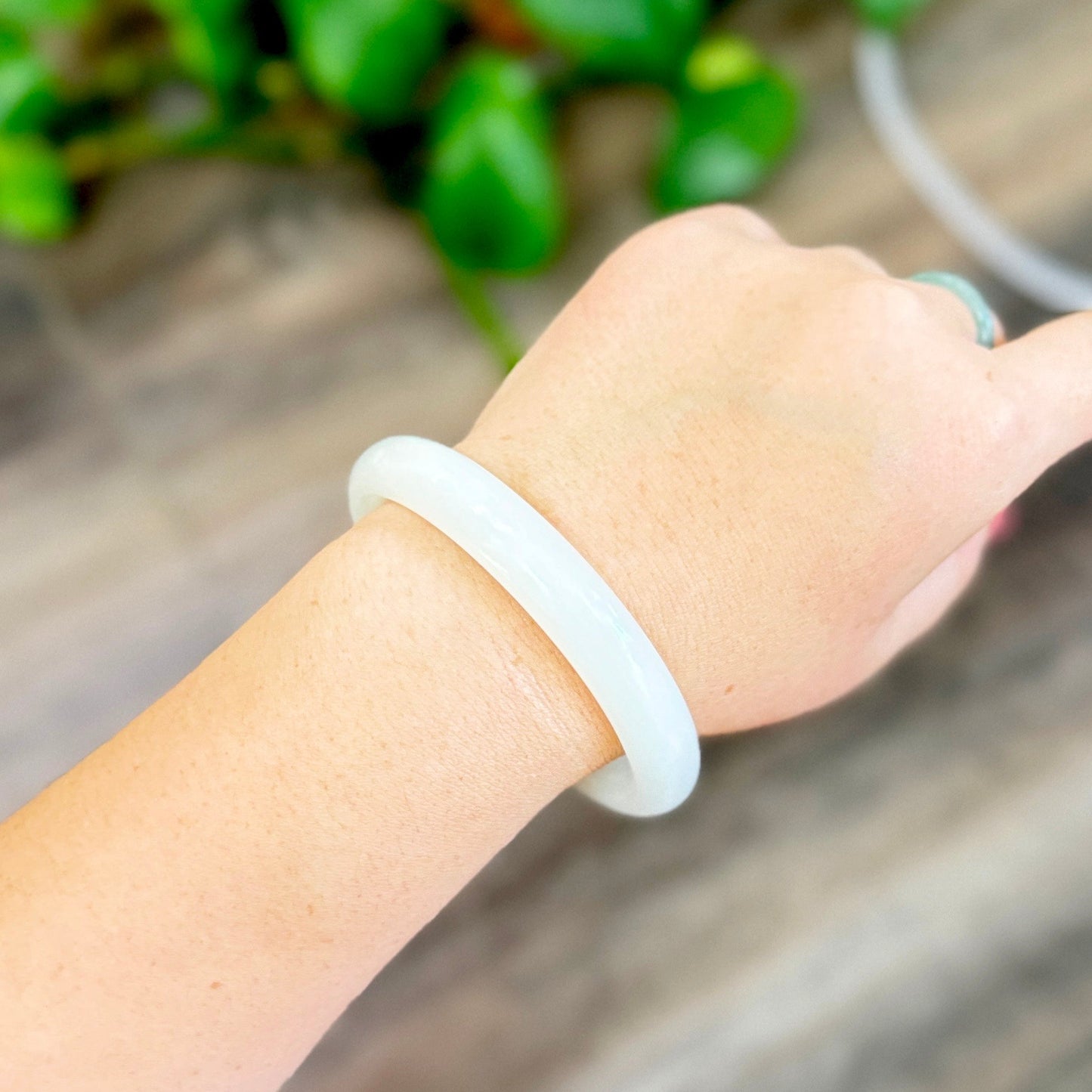 White Natural Jade Bangle, Sheep-Fat White Nephrite Jade Bangle