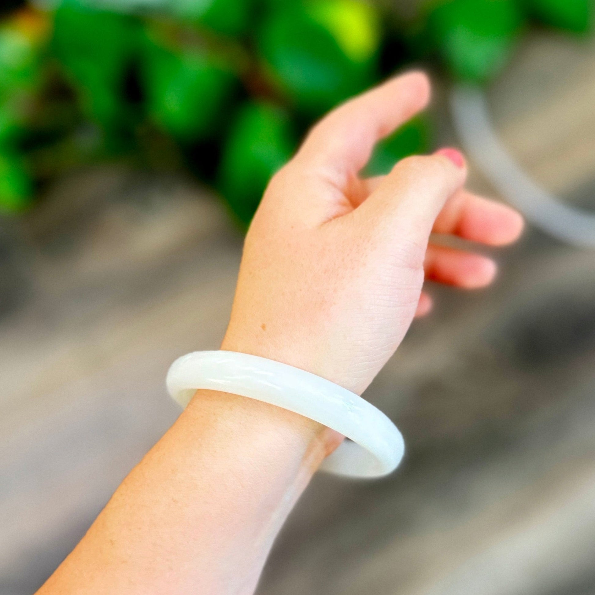 White Natural Jade Bangle, Sheep-Fat White Nephrite Jade Bangle