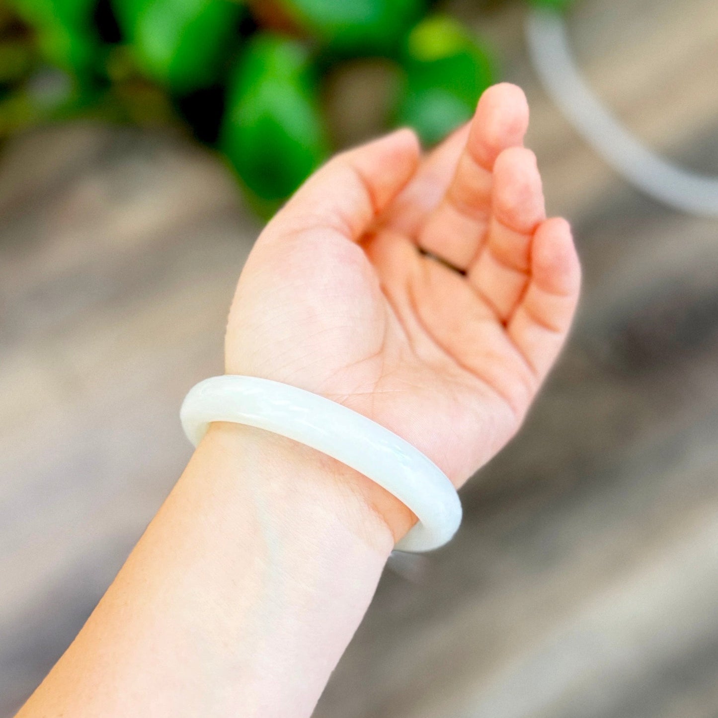 White Natural Jade Bangle, Sheep-Fat White Nephrite Jade Bangle
