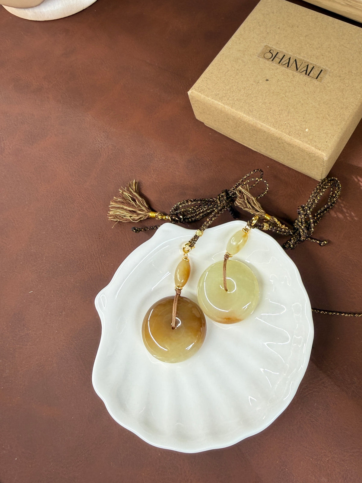 Yellow Natural Jade Donut Pendant Necklace