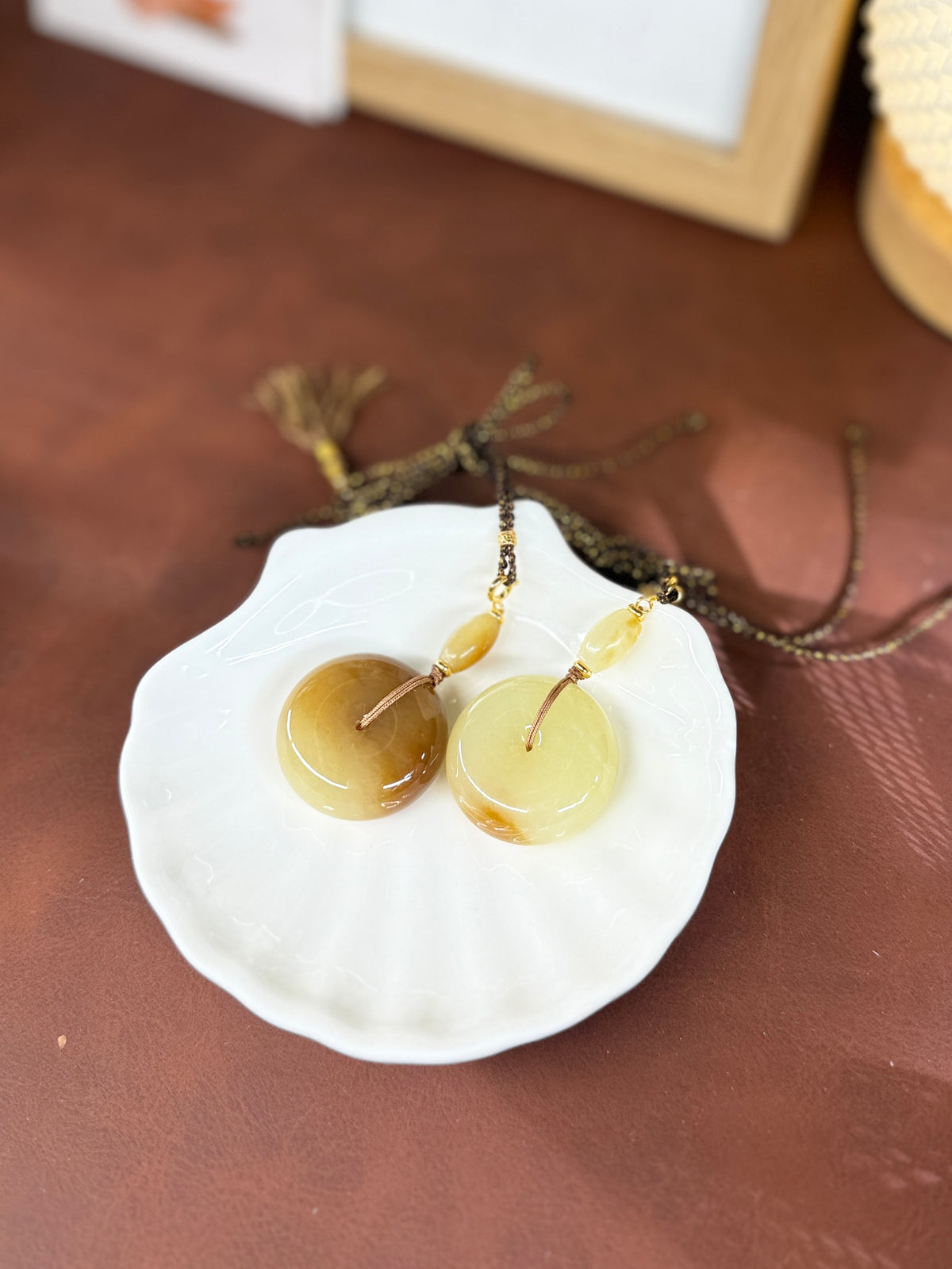 Yellow Natural Jade Donut Pendant Necklace