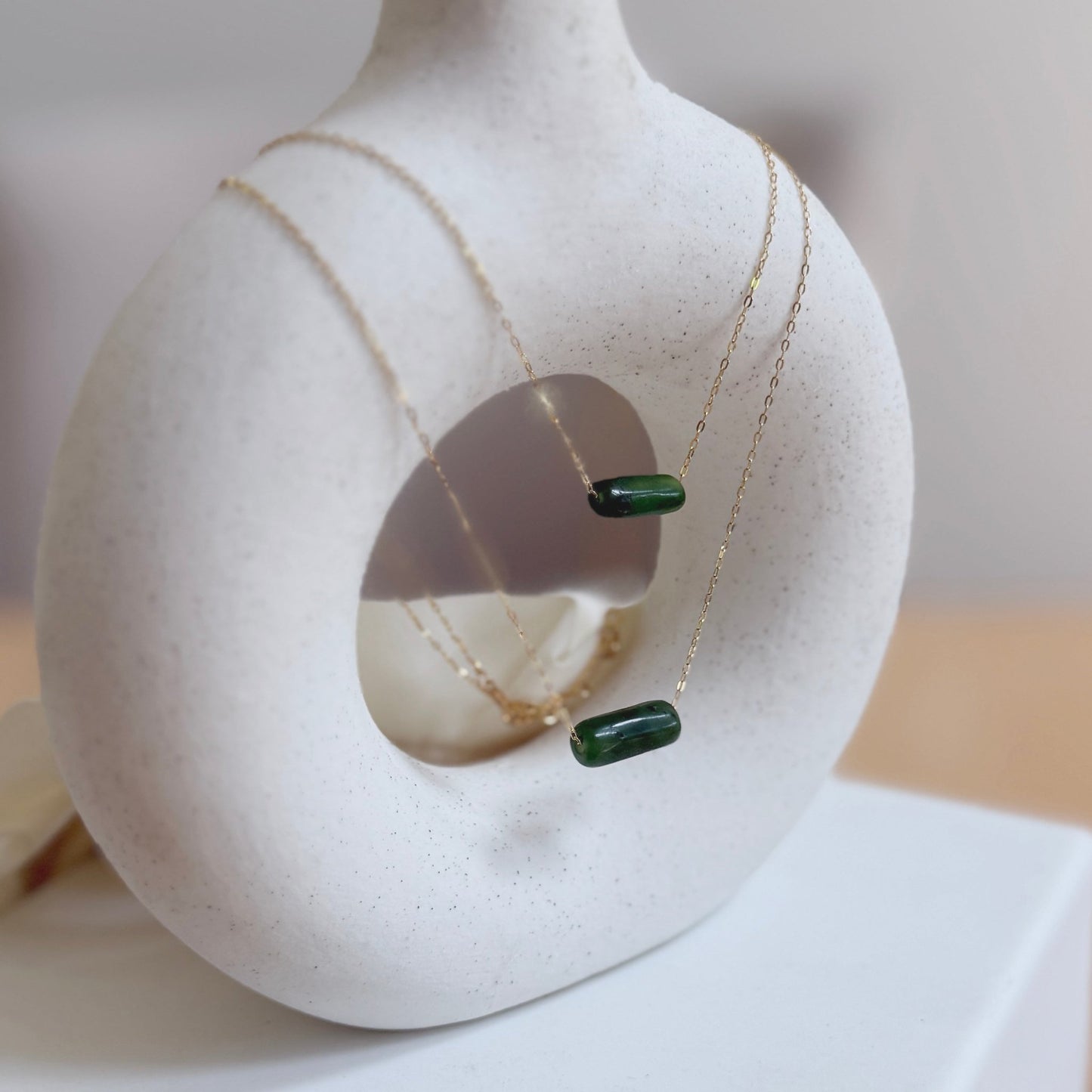 Dainty Jade Bar Necklace with Gold Filled Chain Shanali Jewelry