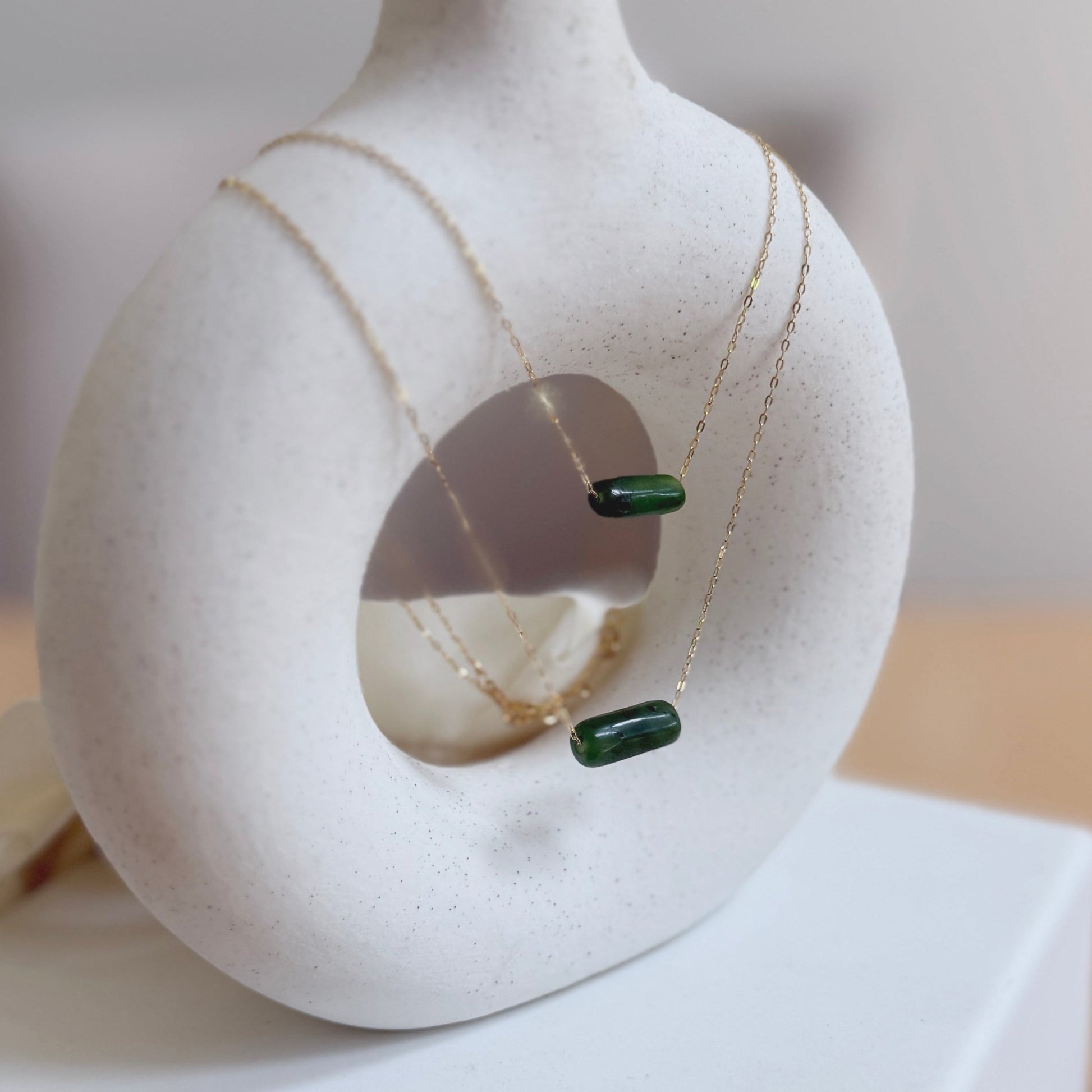 Dainty Jade Bar Necklace with Gold Filled Chain Shanali Jewelry
