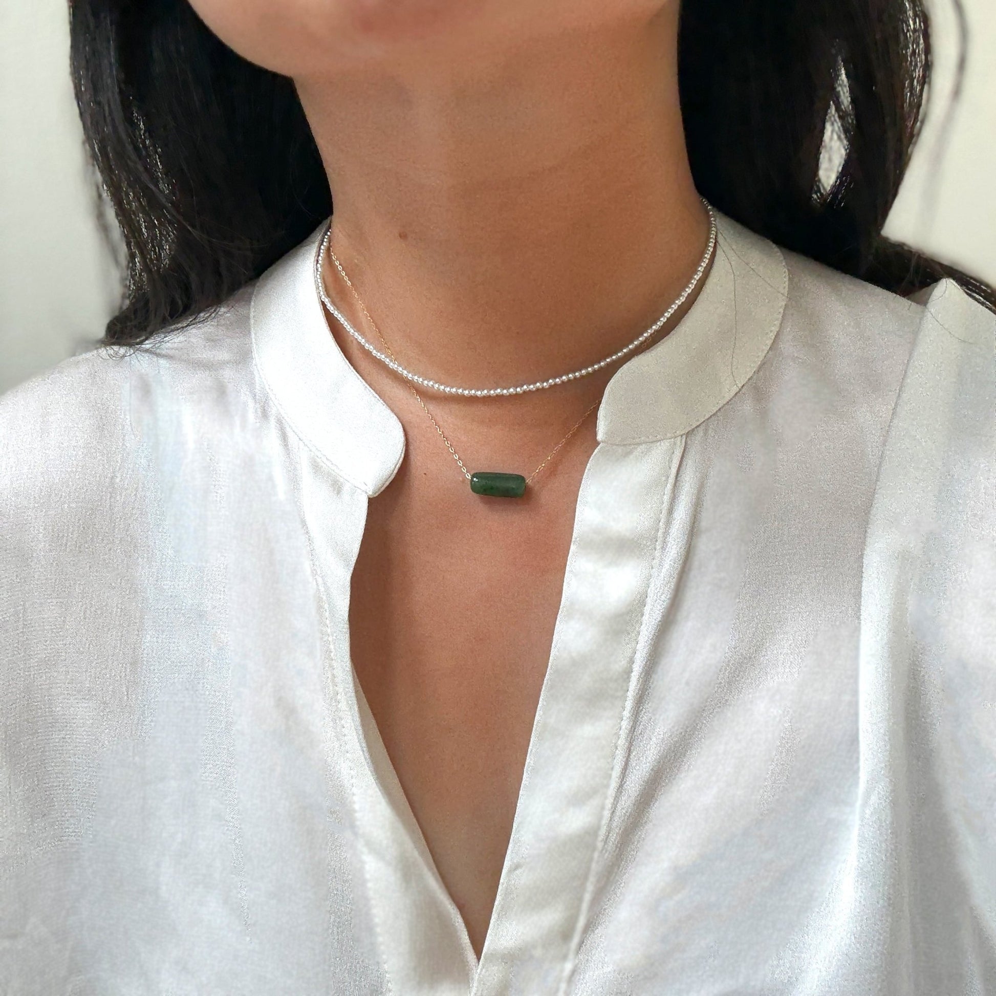 Dainty Jade Bar Necklace with Gold Filled Chain Shanali Jewelry