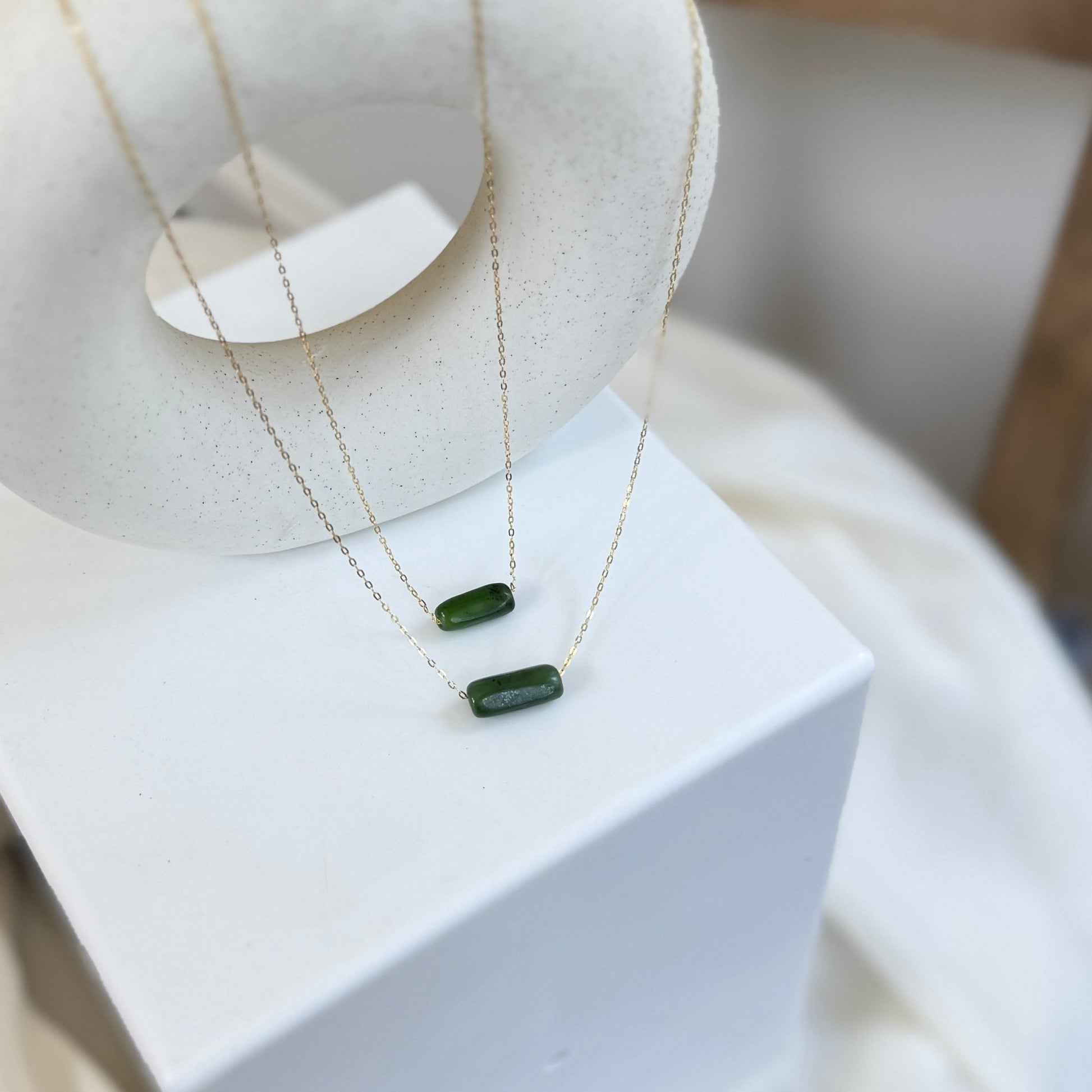 Dainty Jade Bar Necklace with Gold Filled Chain Shanali Jewelry