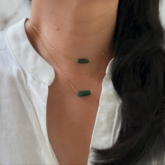 Dainty Jade Bar Necklace with Gold Filled Chain Shanali Jewelry