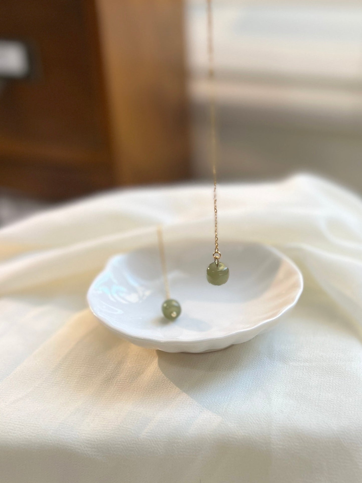 Natural Jade Long Drop Earrings Pull Up Threader (Silver/ Gold Plated/ Gold Filled)