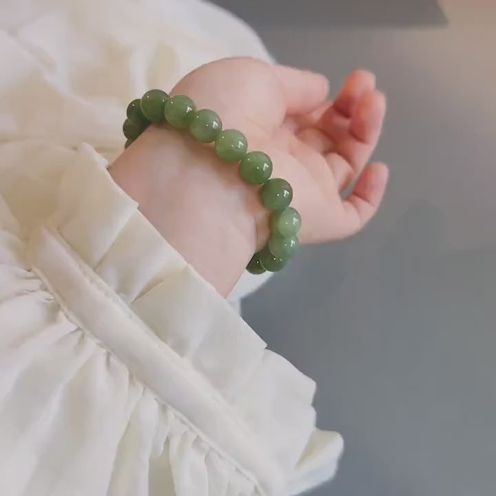 Natural Jade Beaded Bracelet, Light Green Jade Bracelet, Natural Hetian Jade, Genuine Nephrite Bracelet, Cat Eye Jade Beads, High Grade Jade