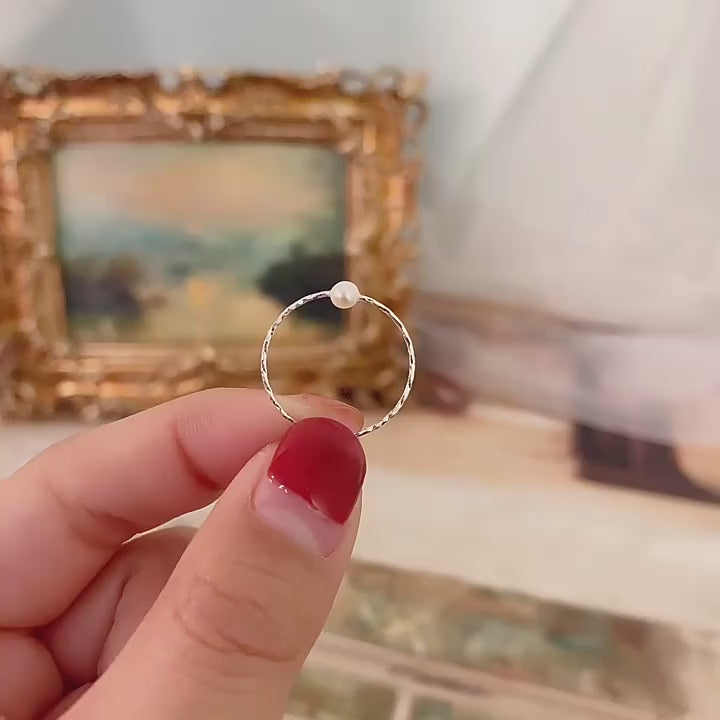 Freshwater Pearl Ring, Tiny Pearl Ring, Mini Pearl Chain Ring, S925 Sterling Silver Wire Ring, Gold Filled Chain Ring, Stackable Ring, G