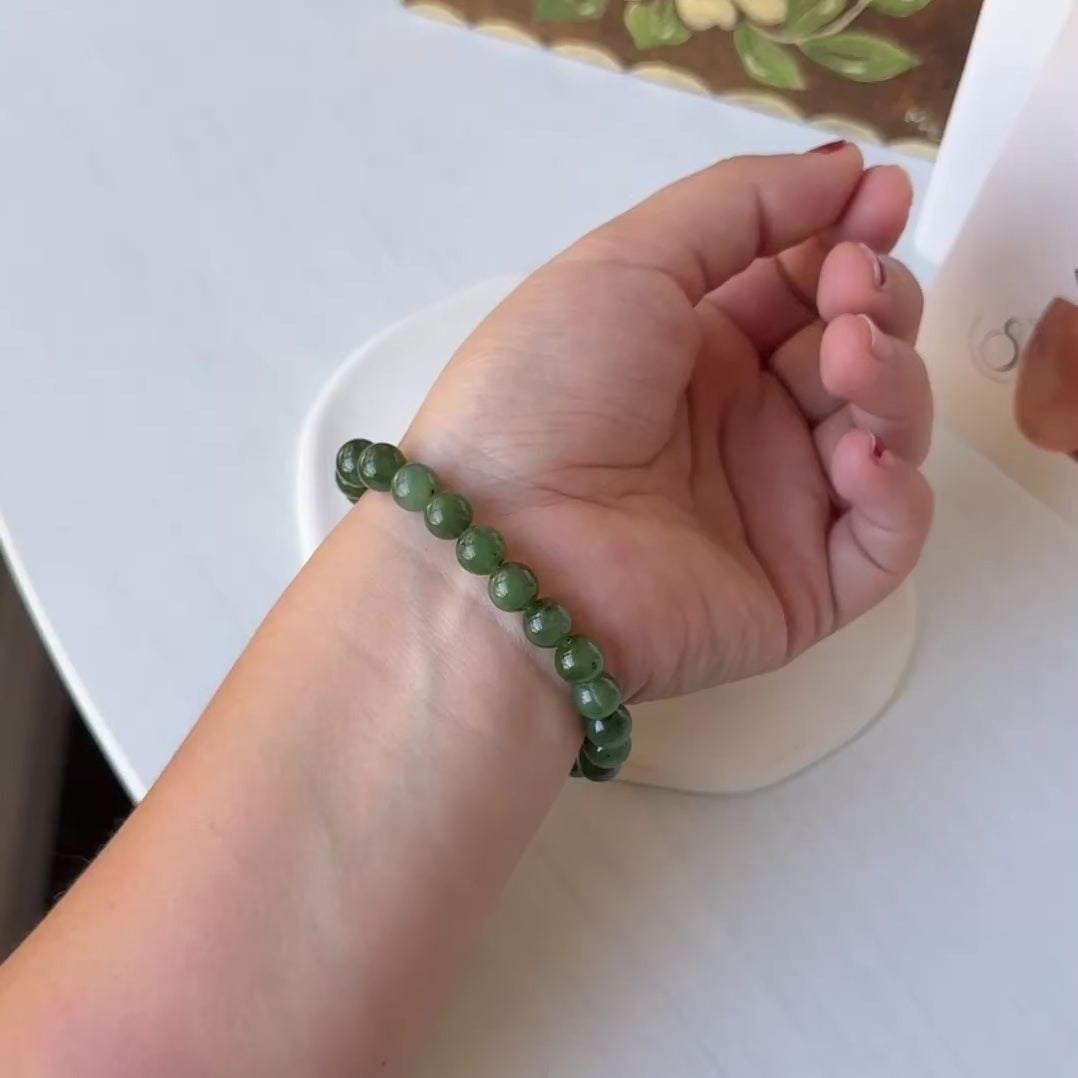 Natural Hetian Jade Bracelet, Beaded Nephrite Bracelet 