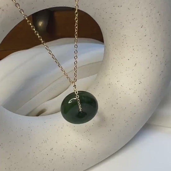 Natural jade Necklace, Hetian Pendant Necklace, Dainty Jade Necklace, Dark Green Jade Donut Necklace, Nephrite Pendant, Jade Gold jewelry