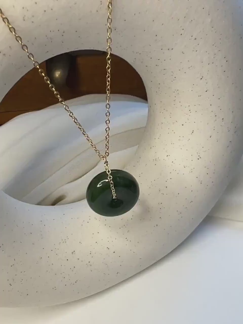 Natural jade Necklace, Hetian Pendant Necklace, Dainty Jade Necklace, Dark Green Jade Donut Necklace, Nephrite Pendant, Jade Gold jewelry