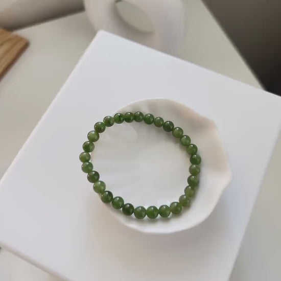 Natural Jade Bracelet, Jade Beaded Bracelet, Natural Hetian Bracelet, Genuine Nephrite Bracelet, Green Jade Bracelet, 6mm Beaded Gemstone