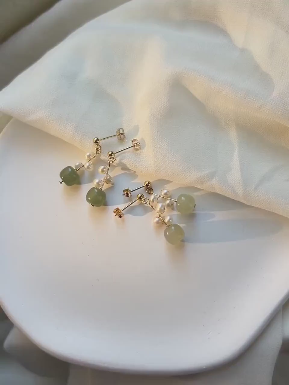 Dark Green Stone With Pearl Work Earring For Girls