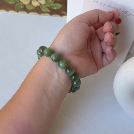 Natural Jade Beaded Bracelet, Cat Eye Jade Bracelet, High Quality Hetian Jade
