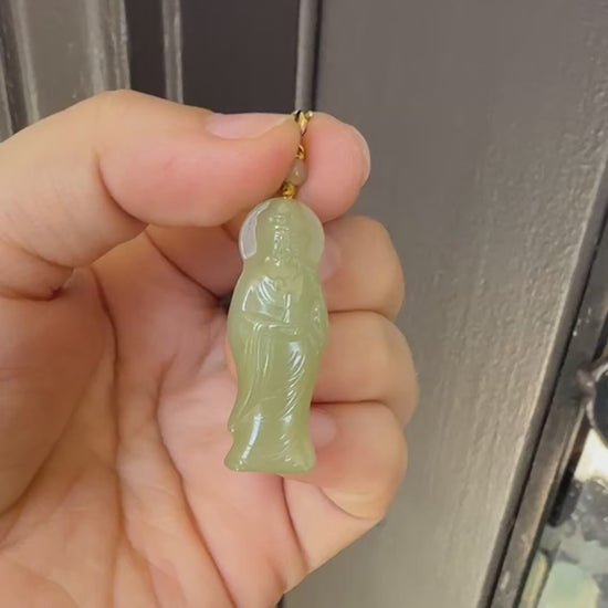 Natural Jade Guan Yin Pendant with 14K Gold Filled Clasp