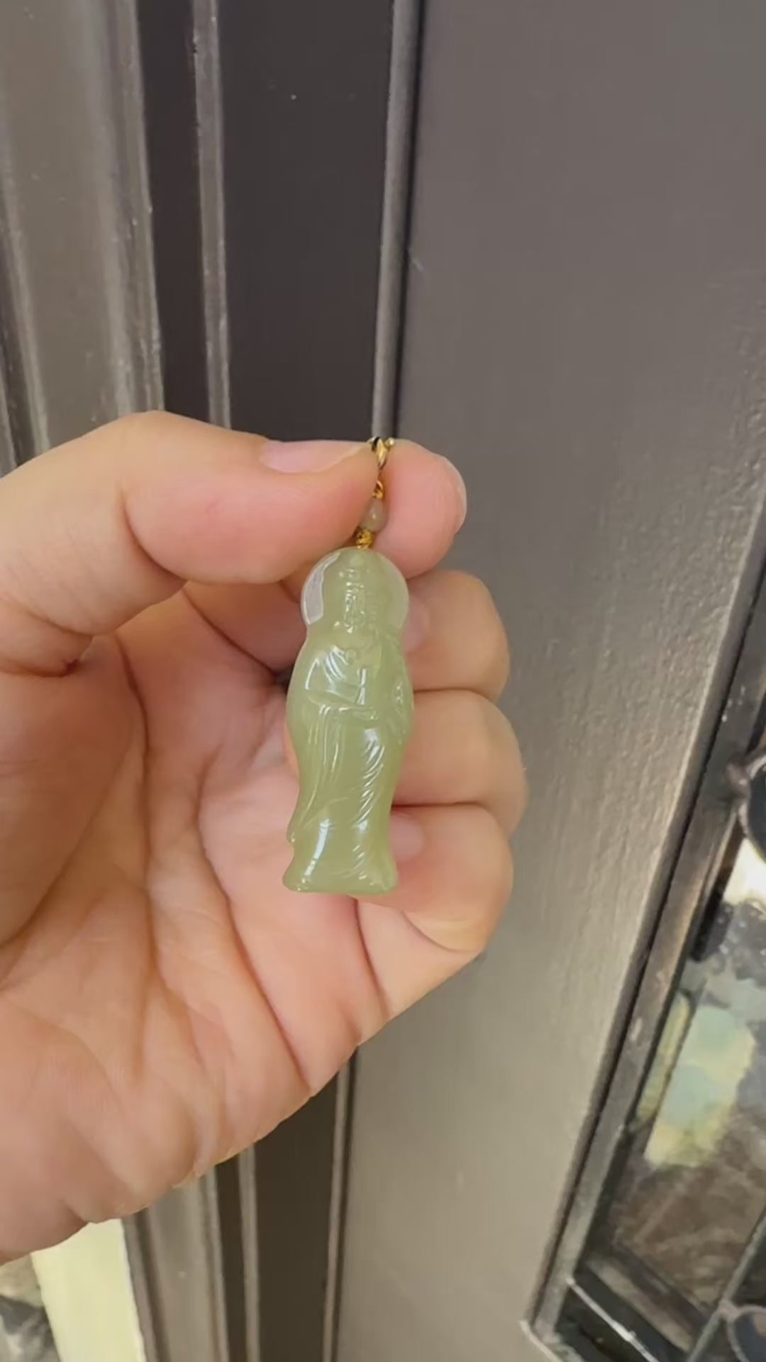 Natural Jade Guan Yin Pendant with 14K Gold Filled Clasp