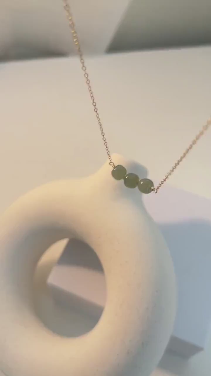 Minimalist Natural Hetian Jade Necklace, 1 Bead Dainty Choker, Dainty Jade Necklace, Nephrite Necklace, 3 Beads Necklace, Light Green Jade