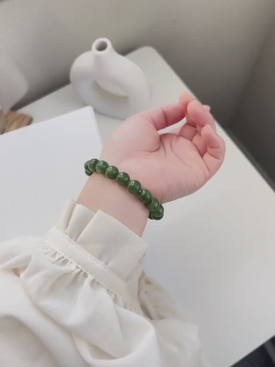 Natural Jade Beaded Bracelet, Green Jade Bracelet, Natural Hetian Jade, Genuine Nephrite Bracelet, Cat Eye Jade Beads, 9mm 10mm Jade Beads