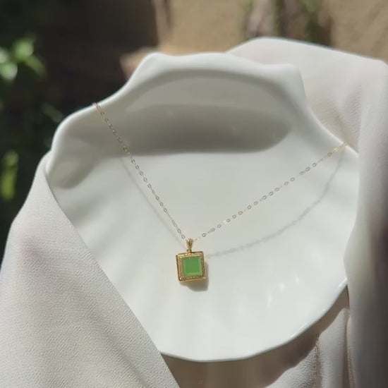 Tiny Square Genuine Jade with 18K Gold Inlaid