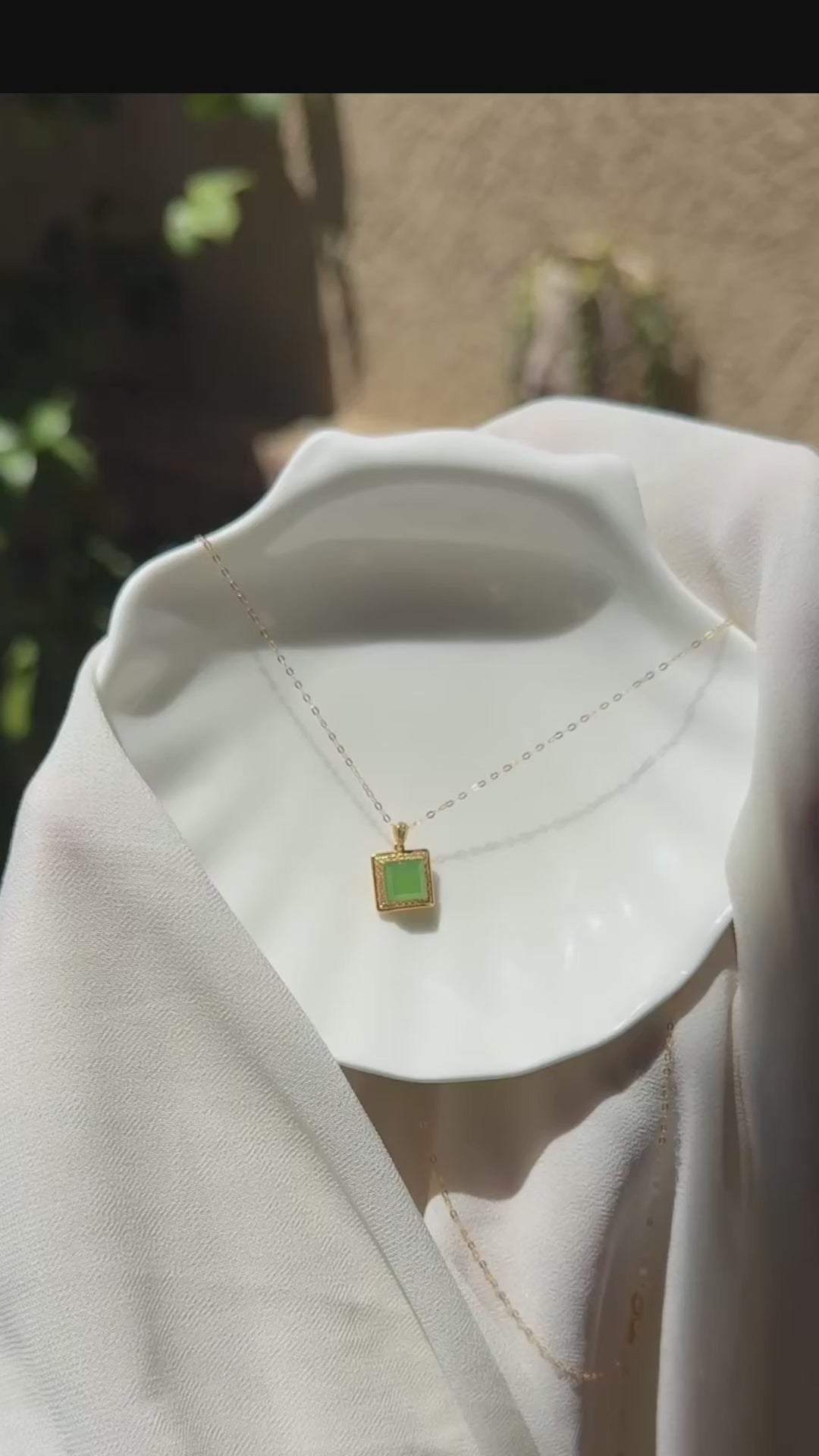 Tiny Square Genuine Jade with 18K Gold Inlaid