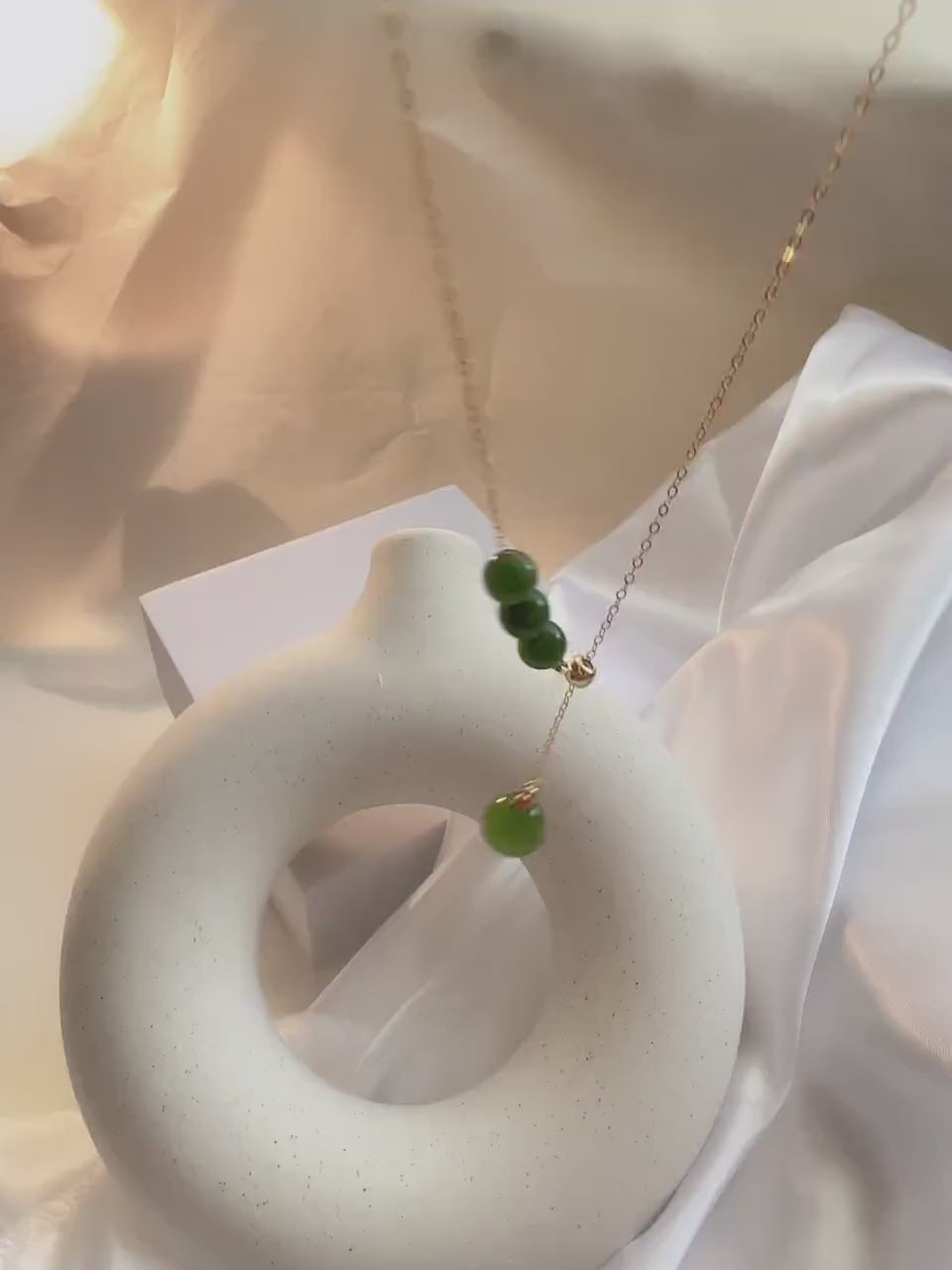 Natural Hetian Jade Necklace, Jade Bead Necklace, Dainty Necklace, Nephrite Necklace, Green Beads Necklace, Lariat Necklace, Y Necklace