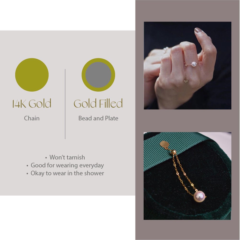 Single Pearl Chain Ring, 14K Gold Chain Ring, 14K Gold Pearl Ring, Natural Fresh Water Pearls Chain Ring, Adjustable Ring, Gold Chain Ring