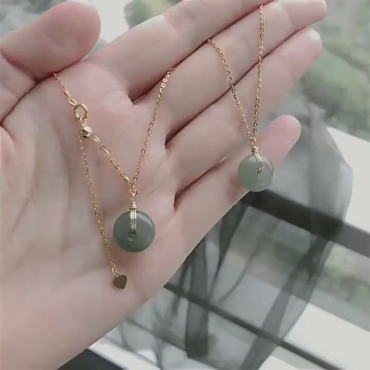 Natural jade Necklace, Hetian Pendant Necklace, Jade Gold jewelry, Dainty Jade Necklace, Jade Donut Necklace, Green Nephrite Pendant