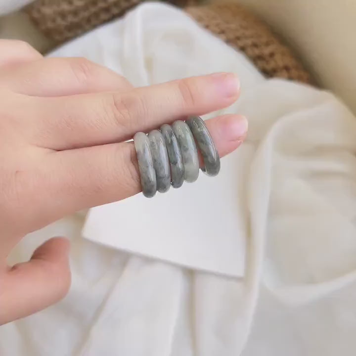 Textured White Icy Jadeite Ring, Genuine Burmese Jadeite Ring, Myanmar Jadeite Ring, Burma Jade Ring, White Jadeite with Black Texture