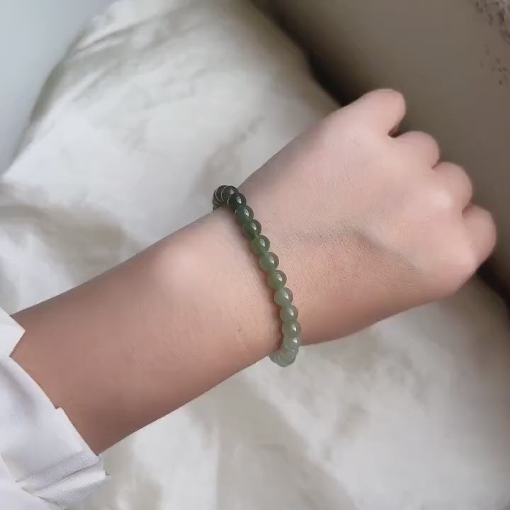 Gradient Jade Bracelet, Natural Jade Bracelet, Hetian Jade, Genuine Nephrite Bracelet, Dainty Jade Bracelet, Beaded Stretch Bracelet