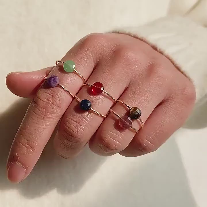 Dainty Natural Stone Ring, Gemstone Ring, Stacking Ring, Crystal Ring, Amethyst Ring, Quartz, Tiger Eye, Red Agate, Lapis Lazuli, Aventurine