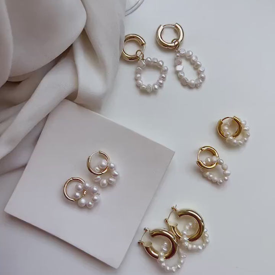 Natural Freshwater Pearl Earring, Gold Hoop Pearl hoop Earring, Irregular Pearl Beaded Gold Circle Earrings