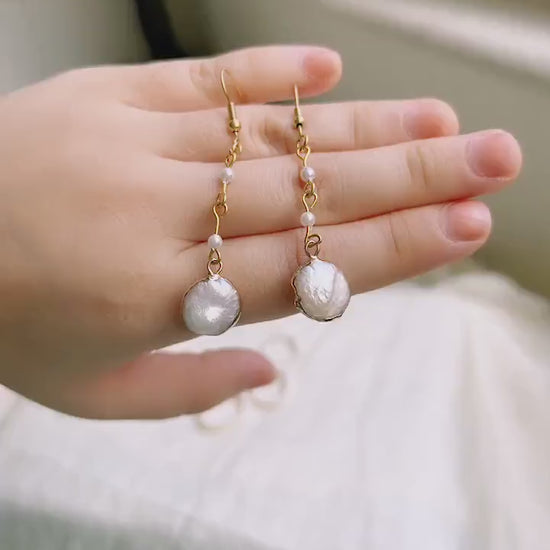 Boho Style Handmade Freshwater Pearl Earrings, Baroque Irregular Pearl Earrings with Gold or Silver Plated Gilt Edging