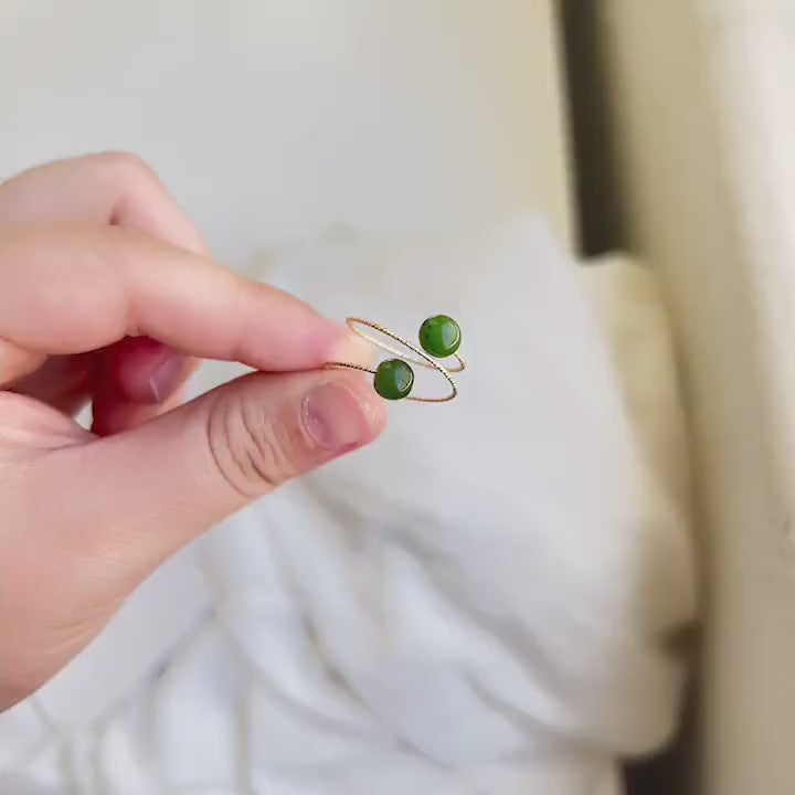 Genuine Hetian Jade Ring, Multi Band Ring, Adjustable Ring, Natural Green Nephrite Ring, Stackable Ring, Multi Gemstone Ring, Gold Jade Ring