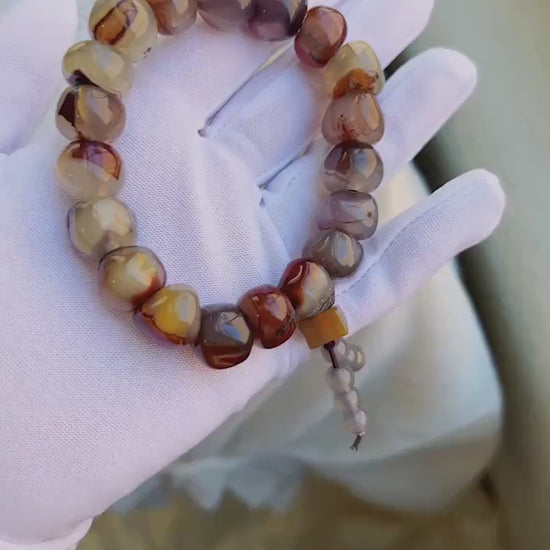 Sardonyx Agate Bracelet, Brown Crystal Bracelet with texture lines inside, Irregular Large Round Shape Beads, Bracelet for Mom and wife 缠丝玛瑙