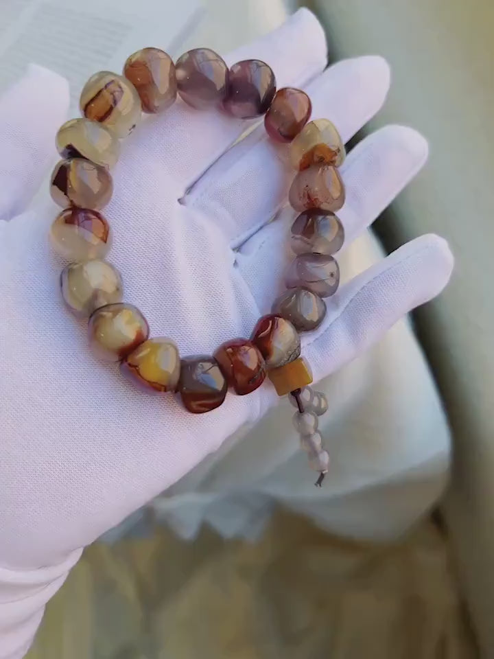 Sardonyx Agate Bracelet, Brown Crystal Bracelet with texture lines inside, Irregular Large Round Shape Beads, Bracelet for Mom and wife 缠丝玛瑙